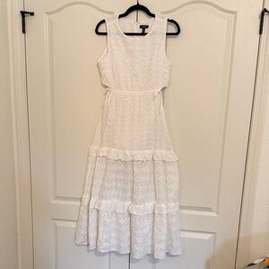 Aqua White Eyelet Tiered Sleeveless Maxi Dress